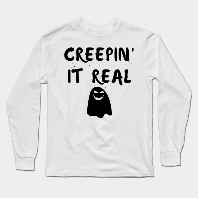 Creepin' It Real. Fun Halloween Costume, Candy Bag Long Sleeve T-Shirt by That Cheeky Tee